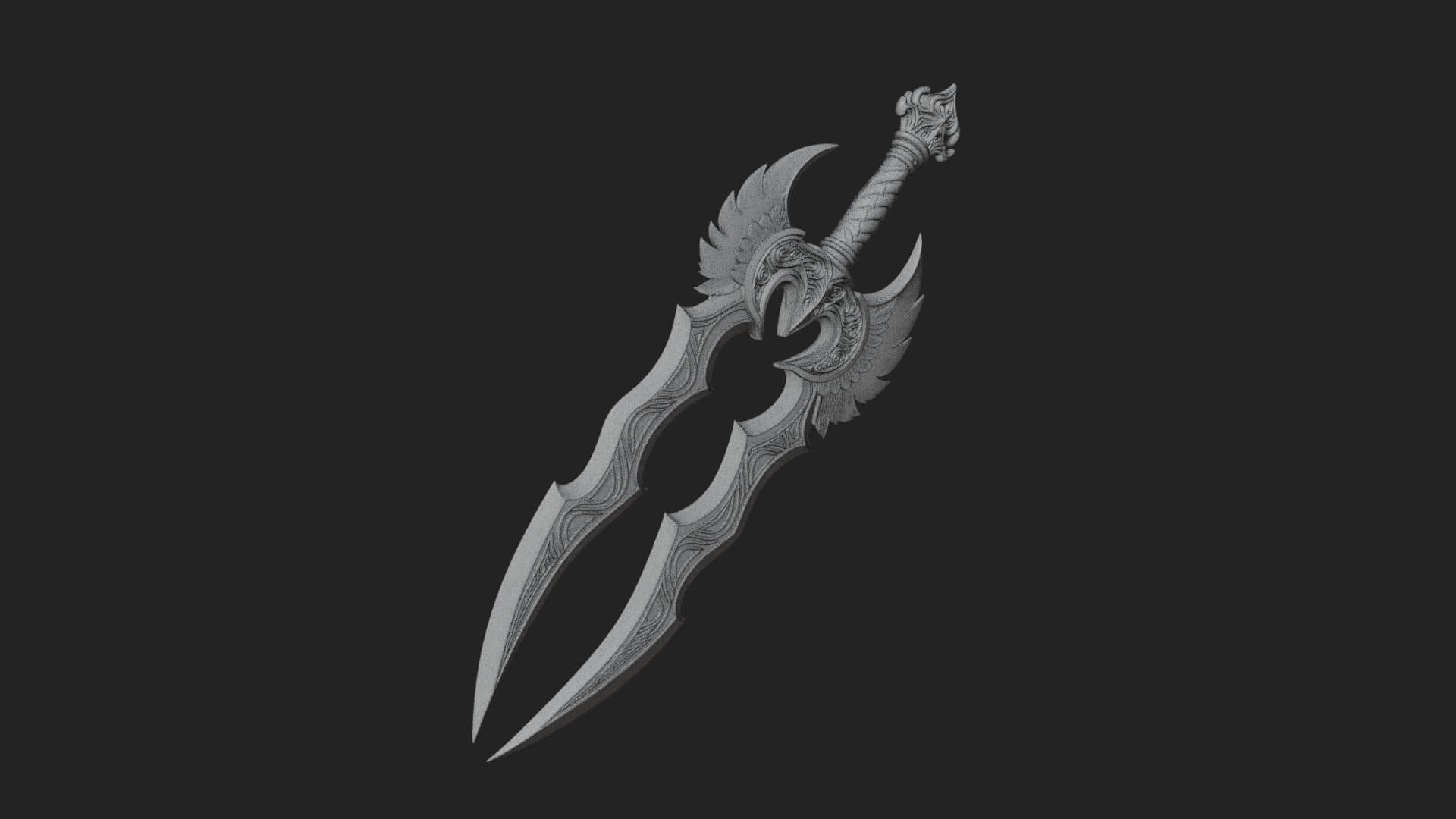 Winged Triple Blade Sword Model Design 2 3D Print Model 3D Model
