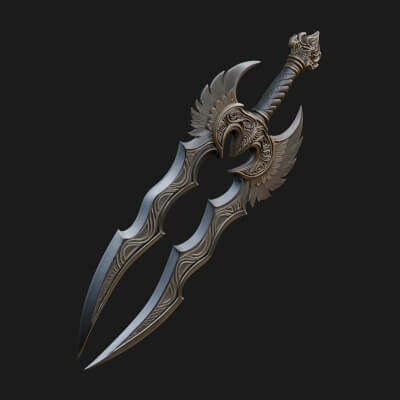 Winged Triple Blade Sword Model Design 2 3D Print Model