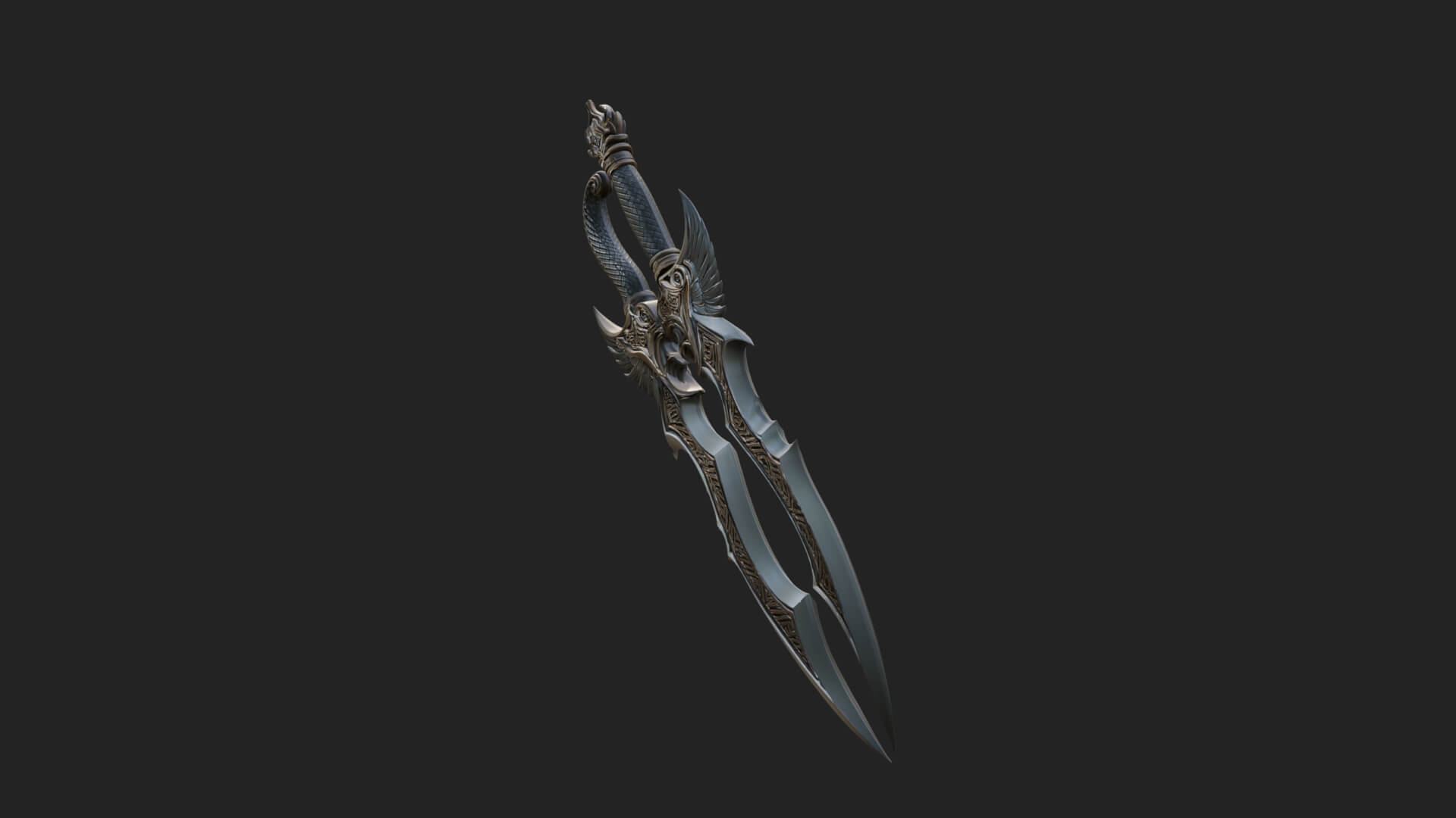 Winged Triple Blade Sword Model Design 3 3D Print Model 3D Model
