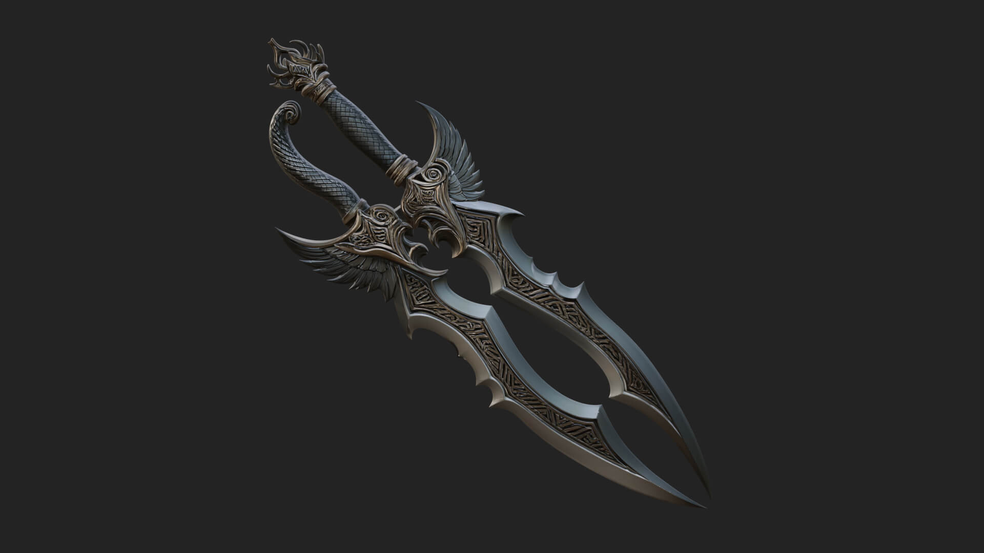 Winged Triple Blade Sword Model Design 3 3D Print Model 3D Model