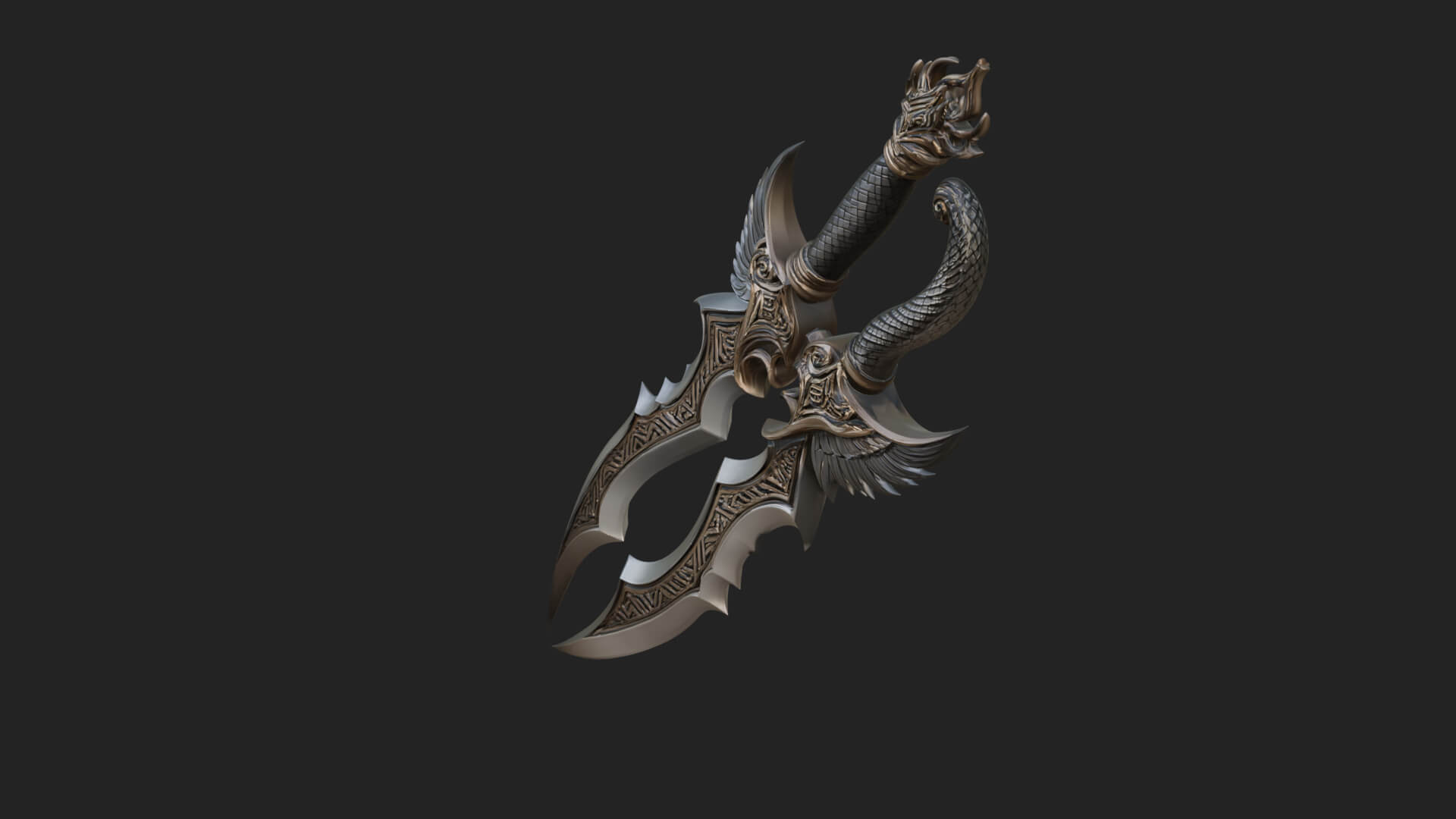 Winged Triple Blade Sword Model Design 3 3D Print Model 3D Model