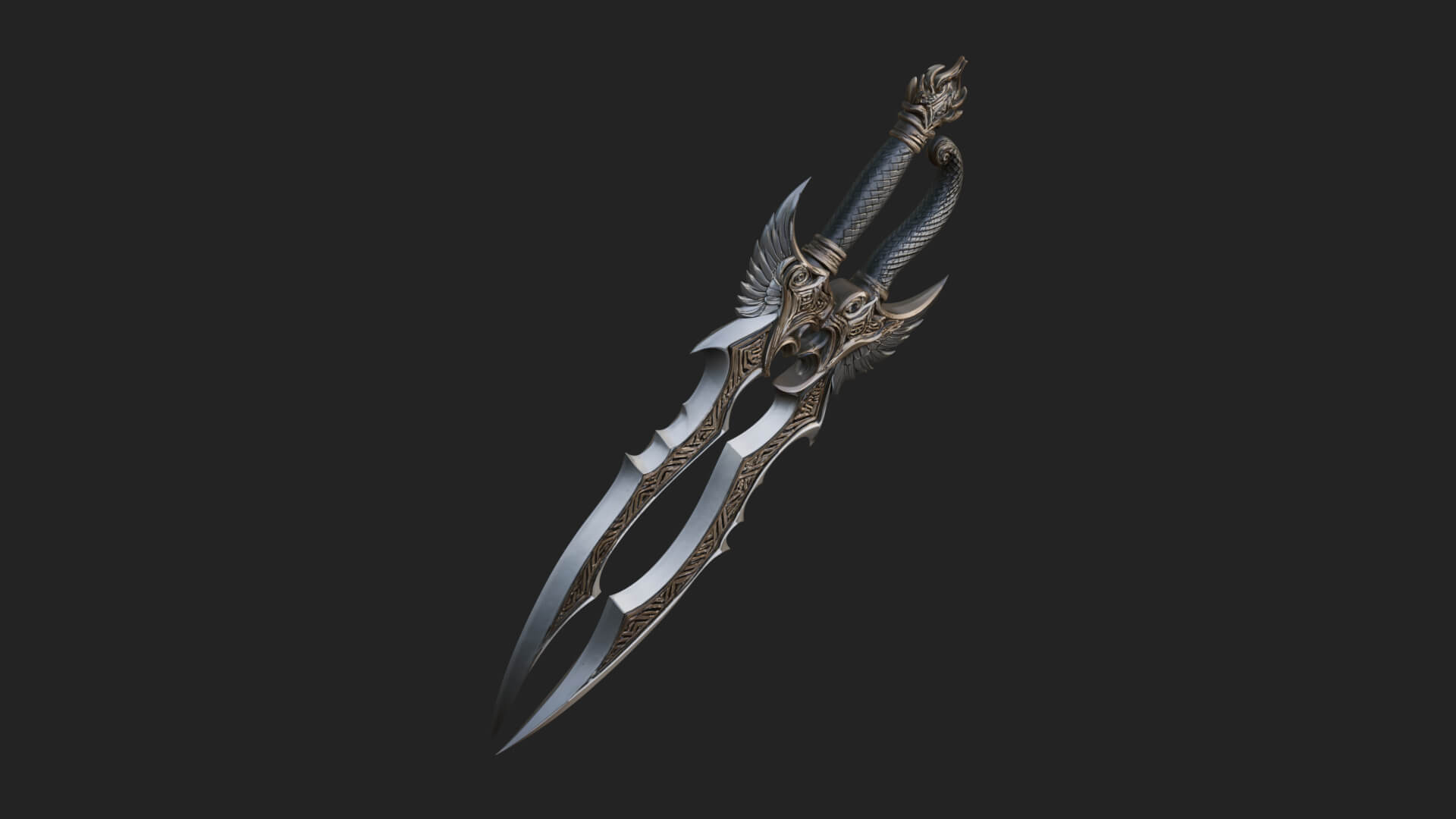 Winged Triple Blade Sword Model Design 3 3D Print Model 3D Model
