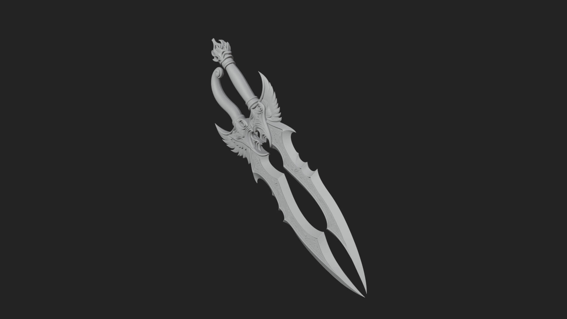 Winged Triple Blade Sword Model Design 3 3D Print Model 3D Model
