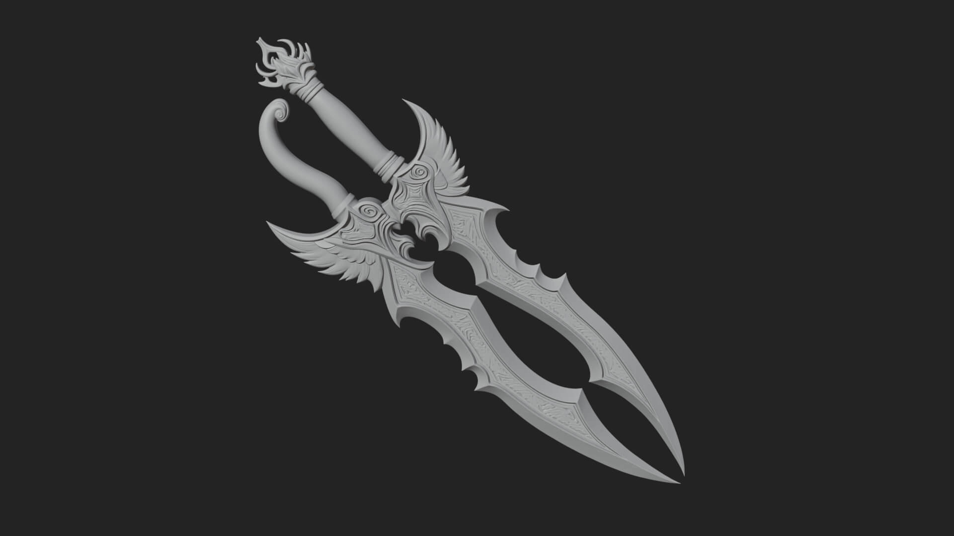 Winged Triple Blade Sword Model Design 3 3D Print Model 3D Model