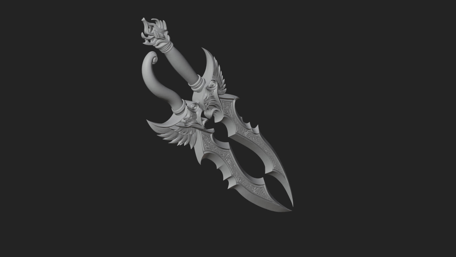 Winged Triple Blade Sword Model Design 3 3D Print Model 3D Model