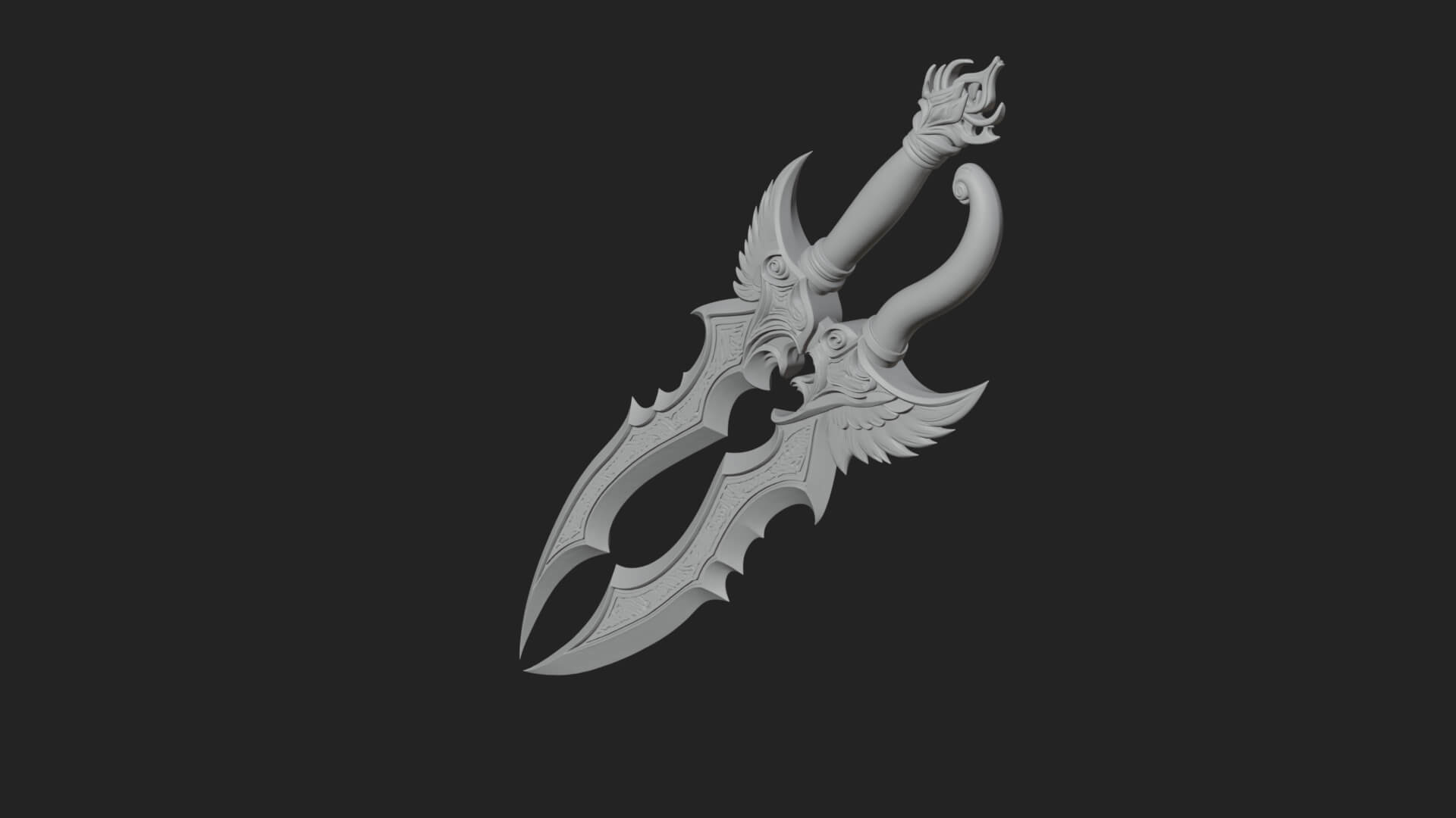 Winged Triple Blade Sword Model Design 3 3D Print Model 3D Model