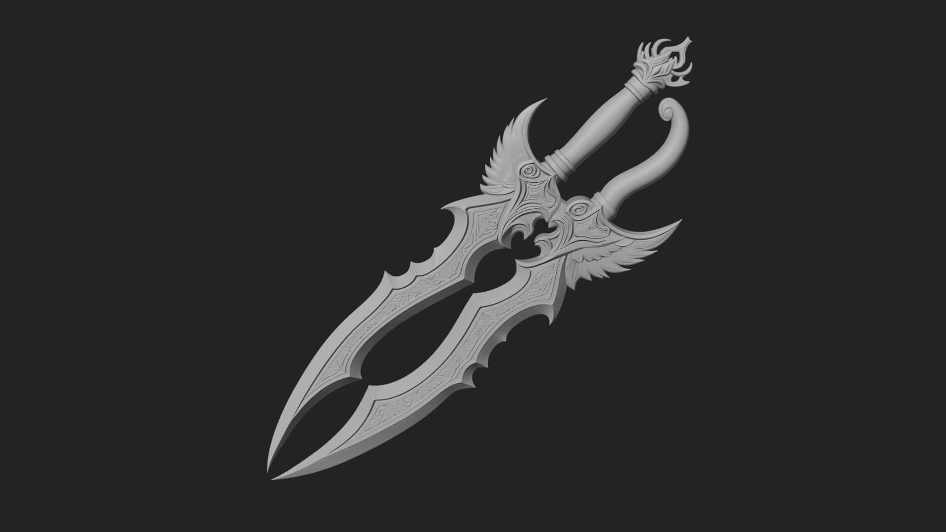 Winged Triple Blade Sword Model Design 3 3D Print Model 3D Model