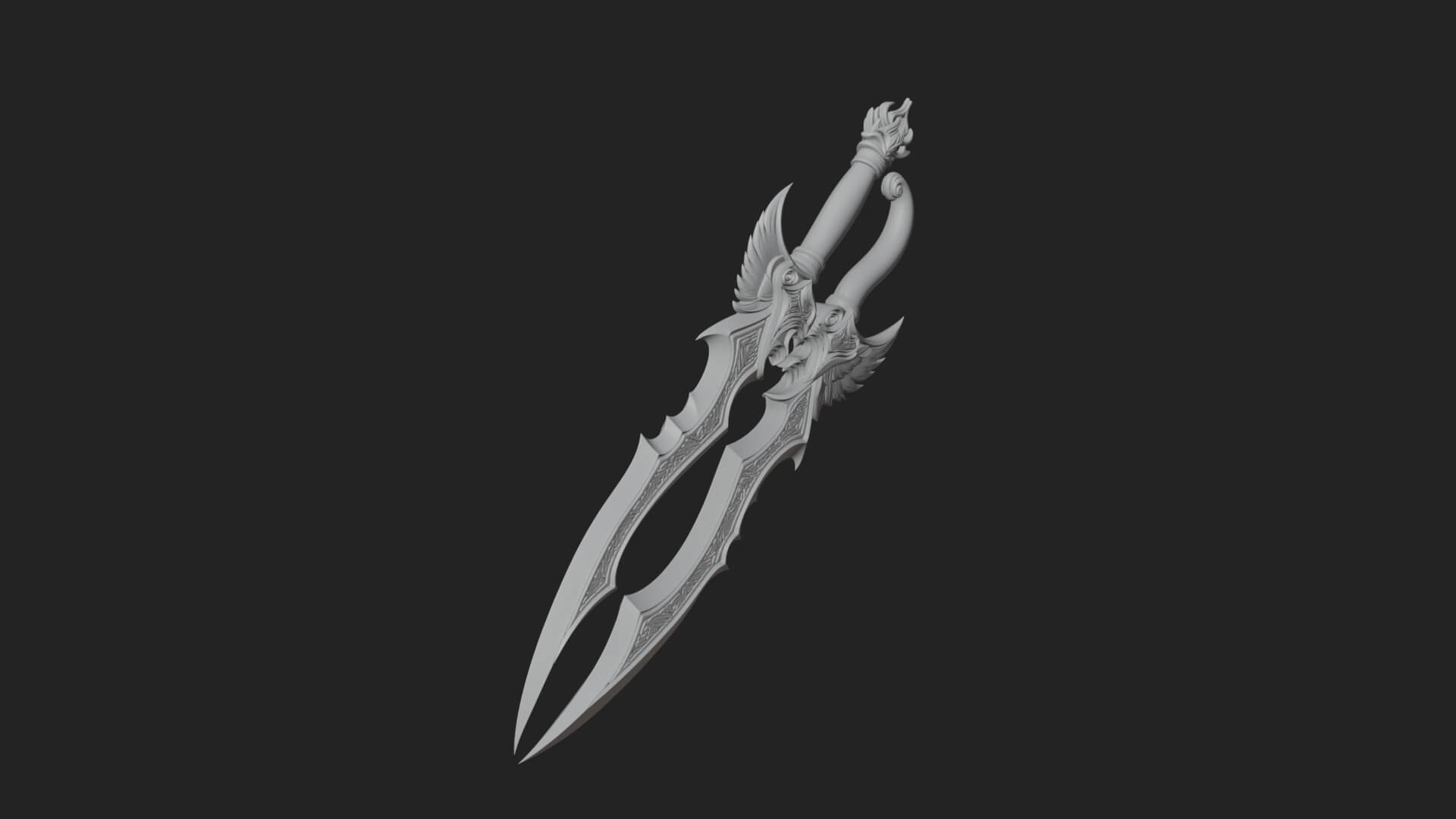 Winged Triple Blade Sword Model Design 3 3D Print Model 3D Model