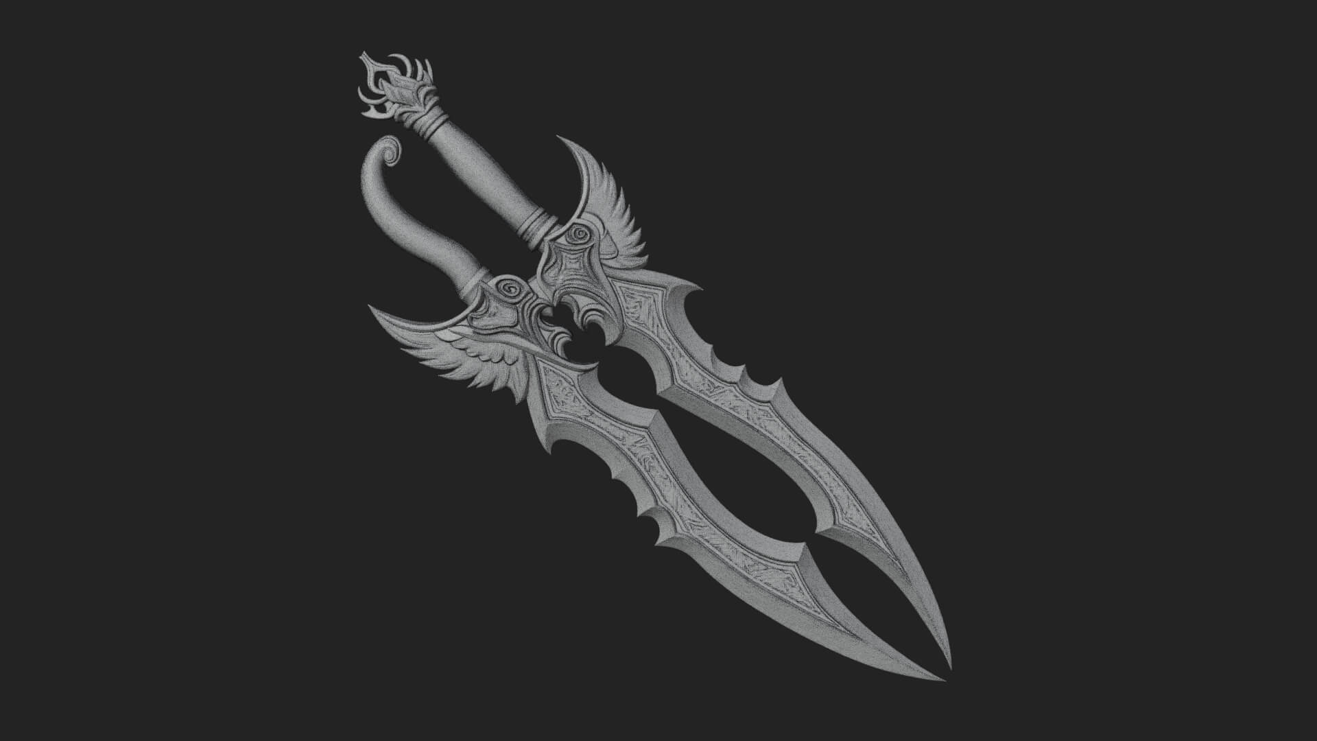 Winged Triple Blade Sword Model Design 3 3D Print Model 3D Model