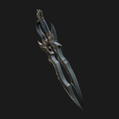 Winged Triple Blade Sword Model Design 3 3D Print Model