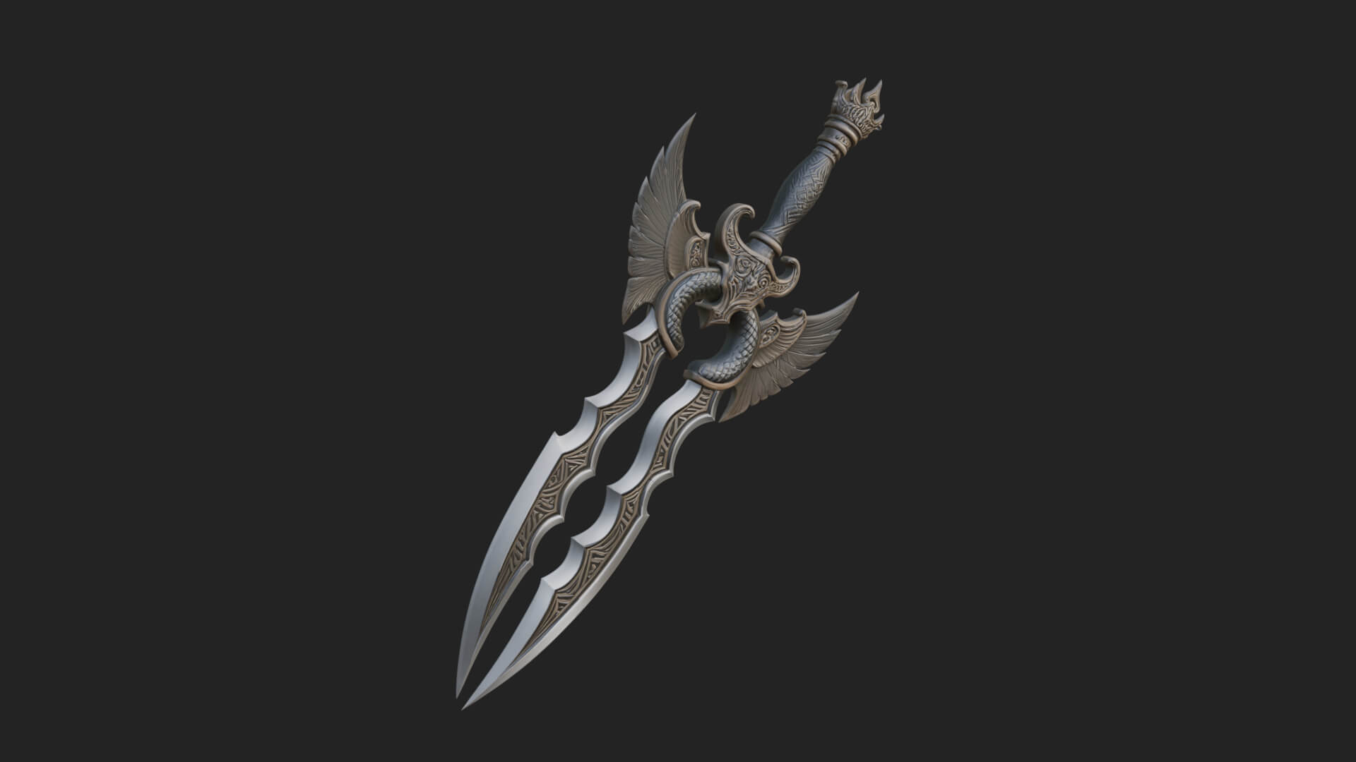 Winged Triple Blade Sword Model Design 4 3D Print Model 3D Model
