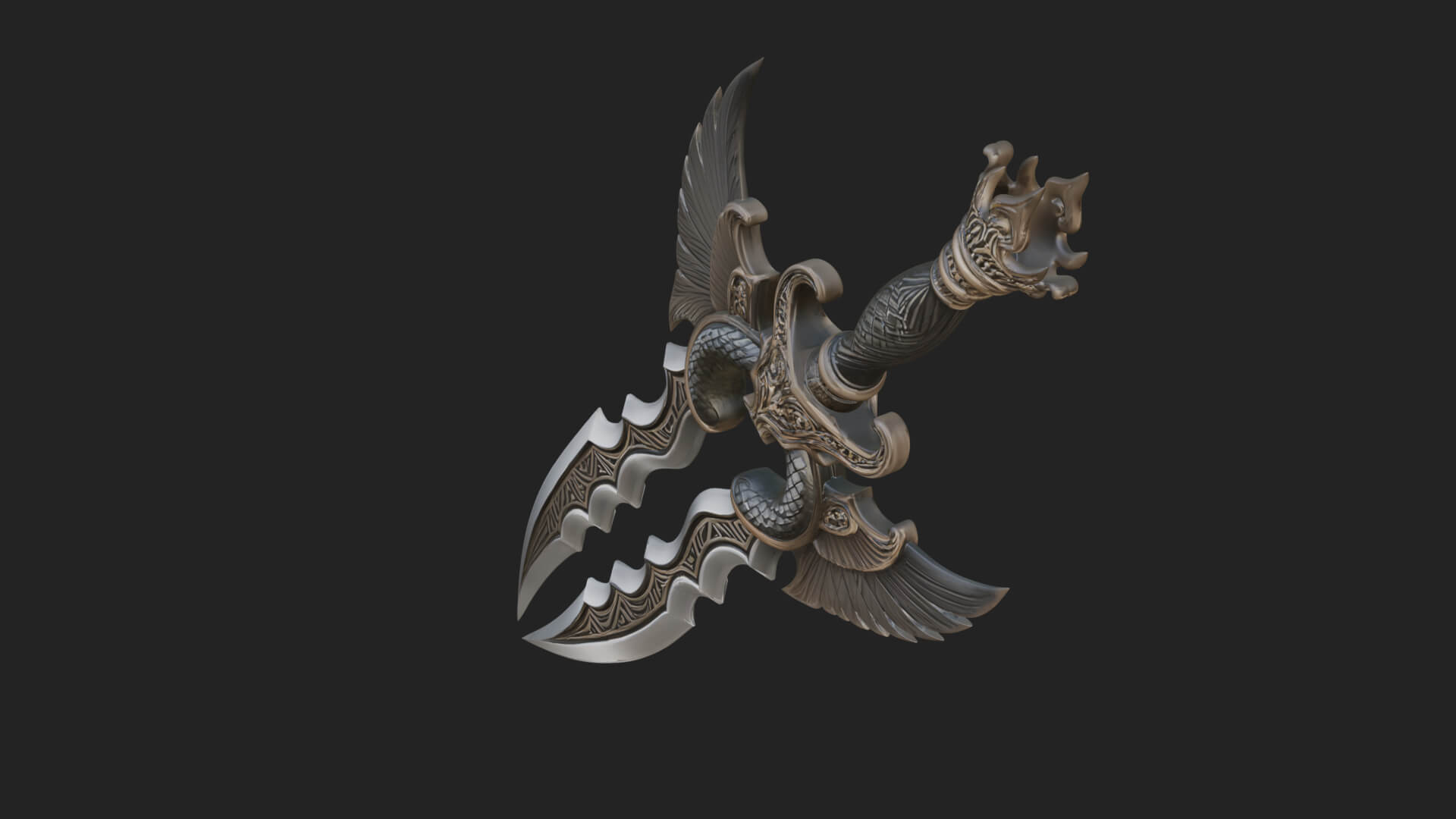 Winged Triple Blade Sword Model Design 4 3D Print Model 3D Model