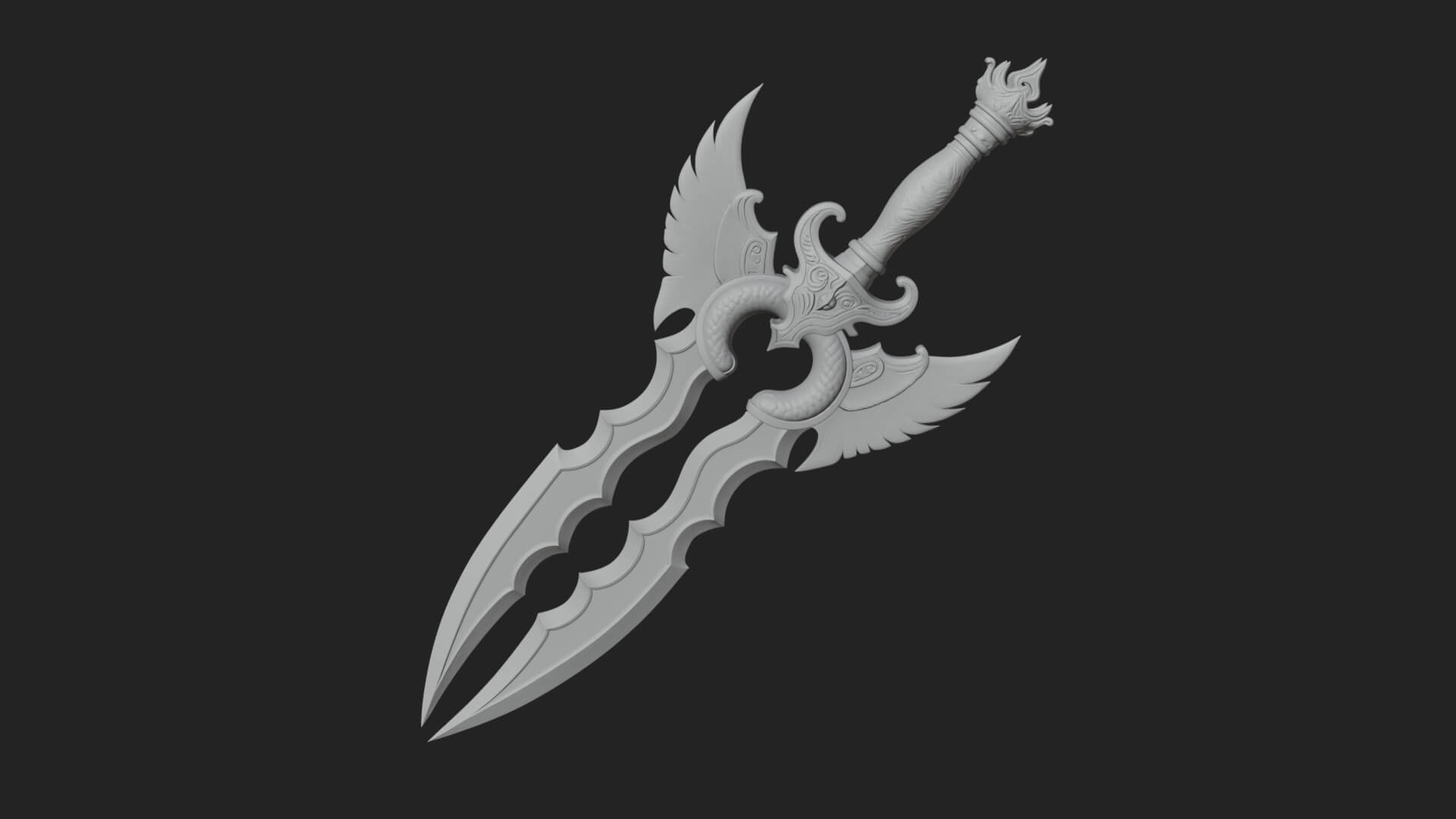 Winged Triple Blade Sword Model Design 4 3D Print Model 3D Model