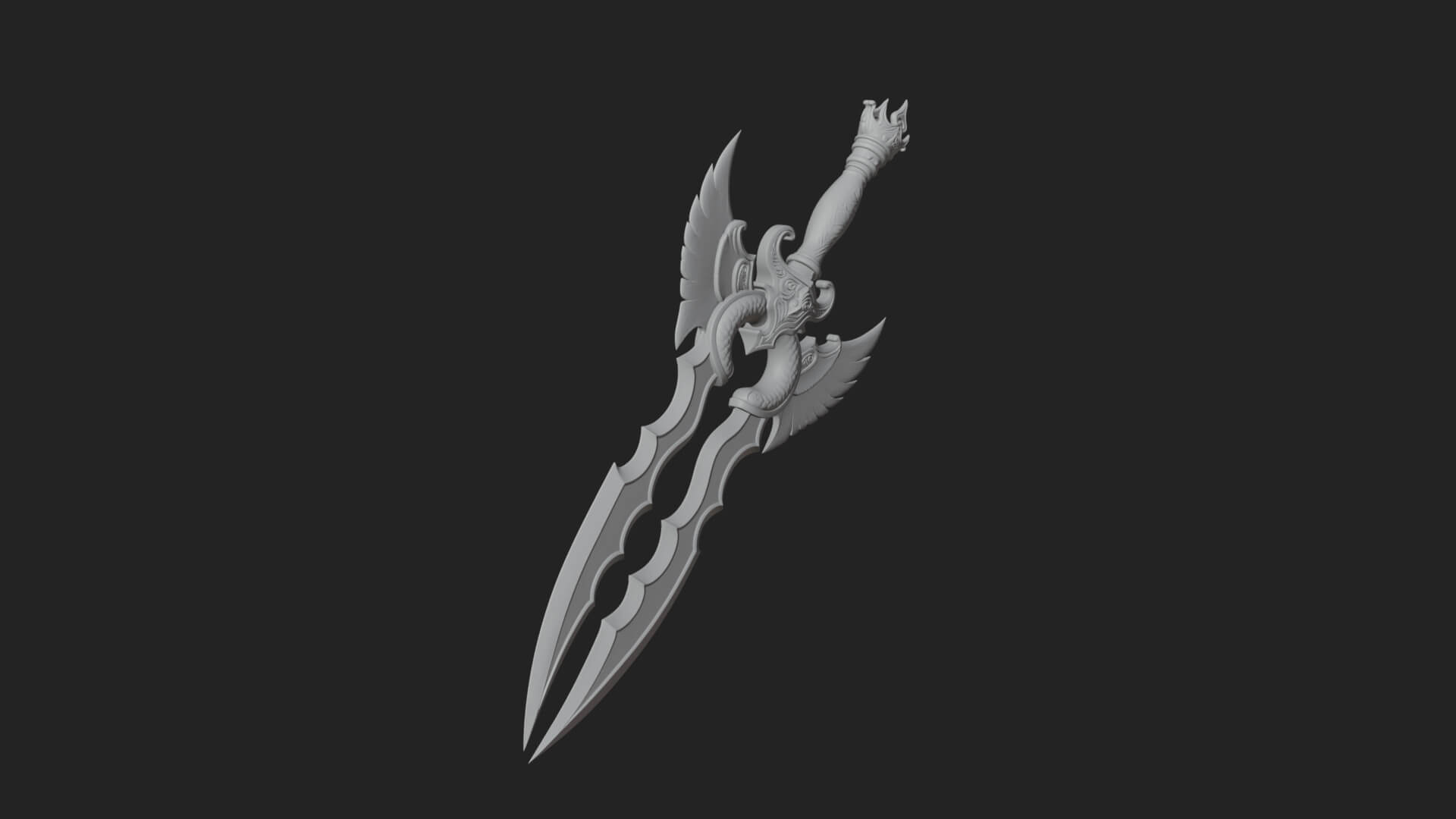 Winged Triple Blade Sword Model Design 4 3D Print Model 3D Model