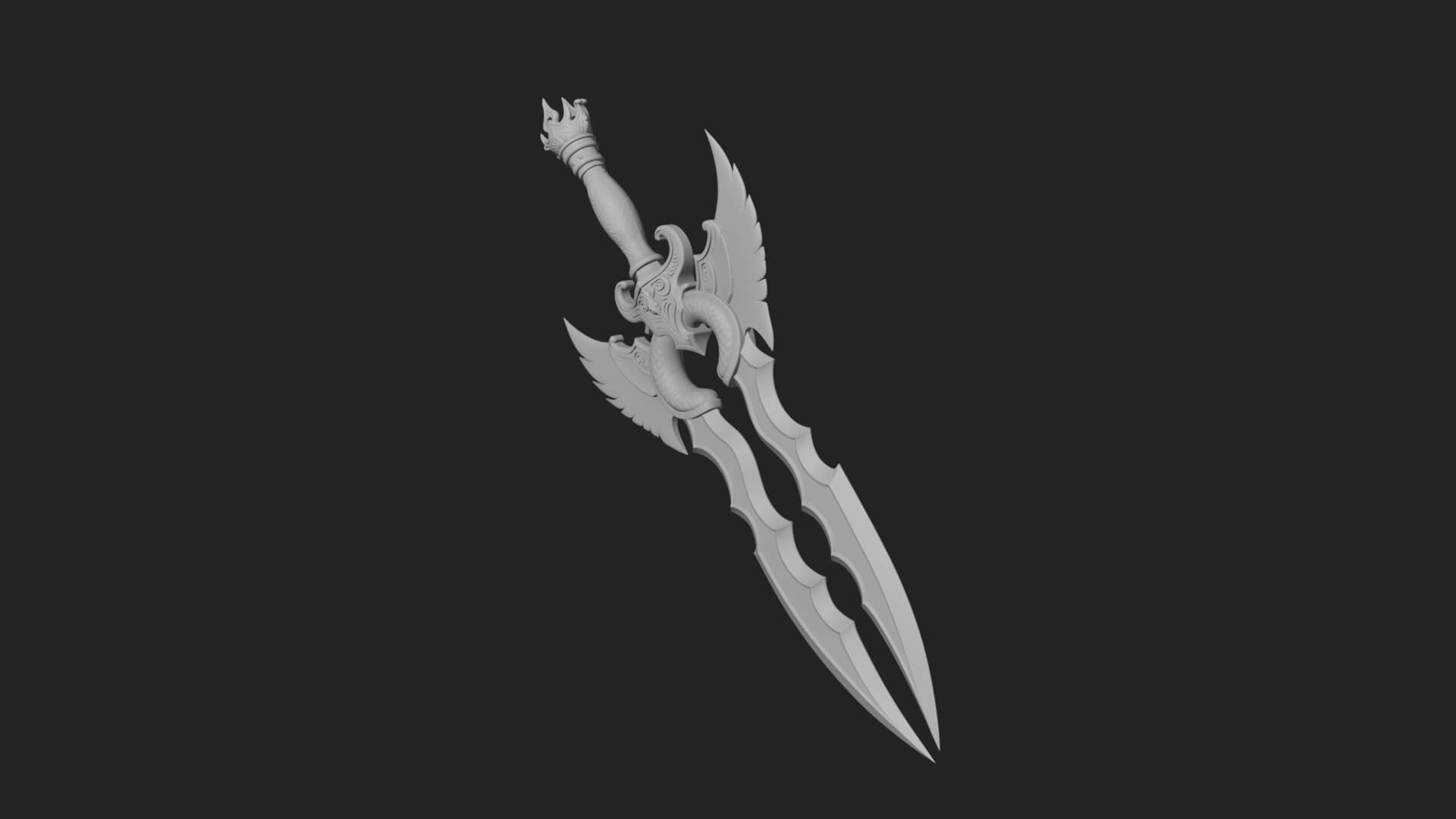 Winged Triple Blade Sword Model Design 4 3D Print Model 3D Model