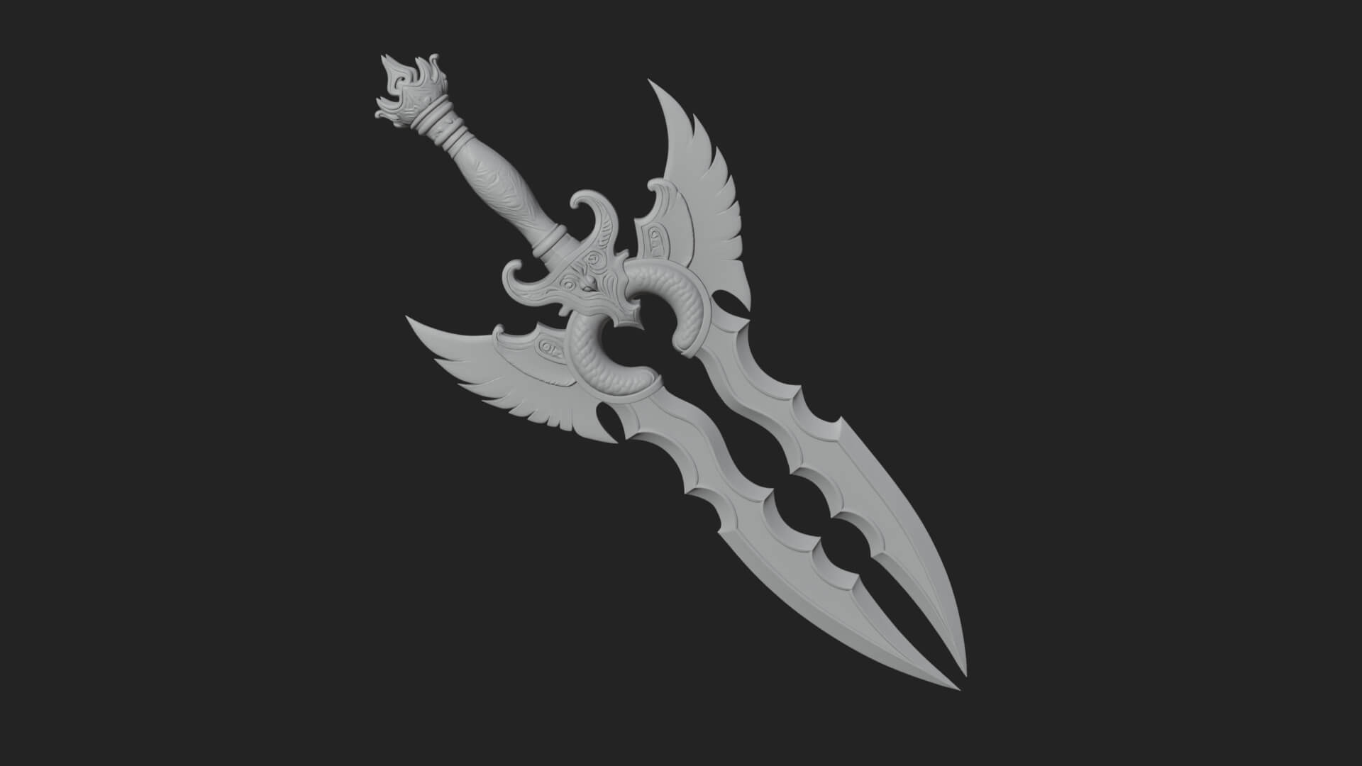 Winged Triple Blade Sword Model Design 4 3D Print Model 3D Model