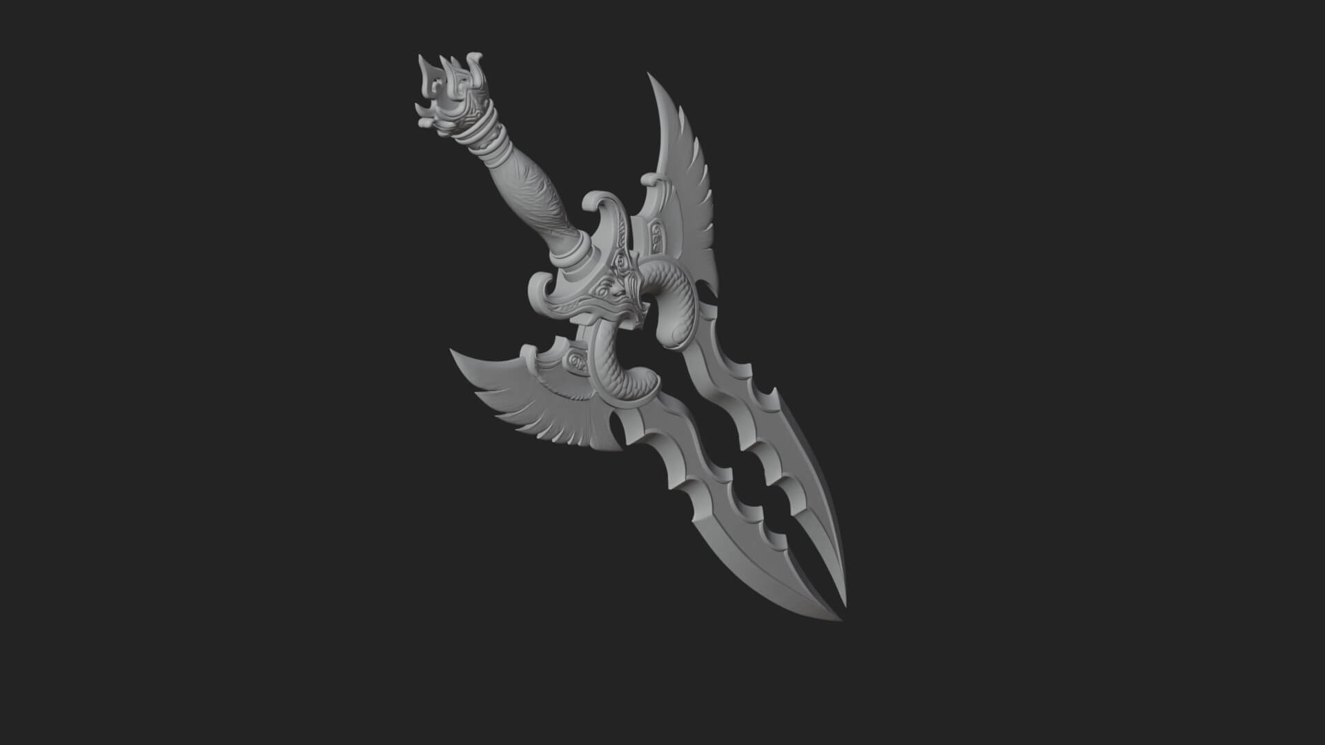 Winged Triple Blade Sword Model Design 4 3D Print Model 3D Model