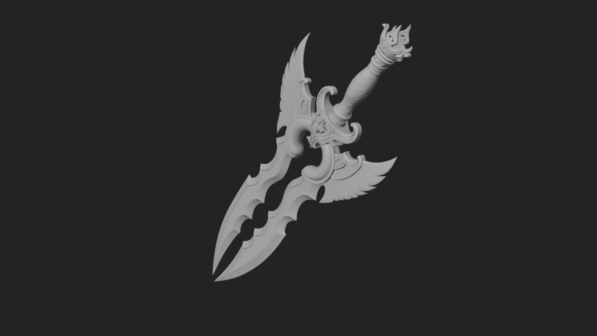 Winged Triple Blade Sword Model Design 4 3D Print Model 3D Model