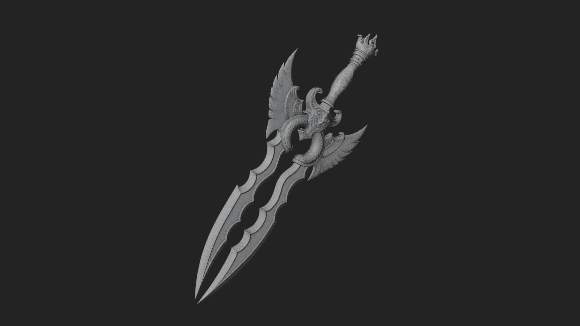 Winged Triple Blade Sword Model Design 4 3D Print Model 3D Model