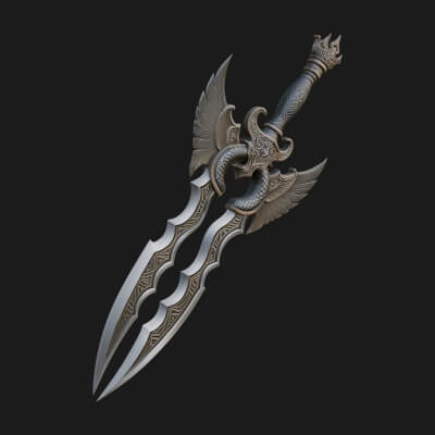 Winged Triple Blade Sword Model Design 4 3D Print Model