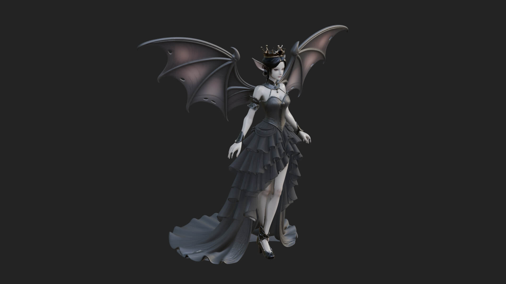 Winged Vampire Queen Statue Design 1 3D Print Model 3D Model