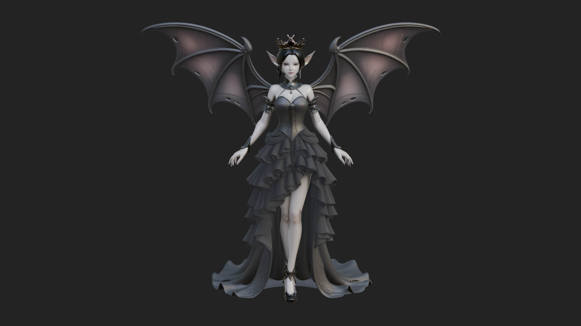Winged Vampire Queen Statue Design 1 3D Print Model 3D Model
