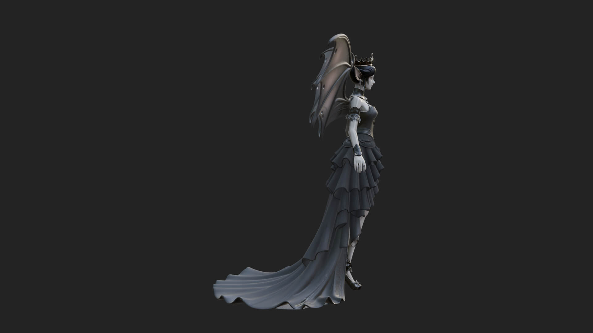 Winged Vampire Queen Statue Design 1 3D Print Model 3D Model