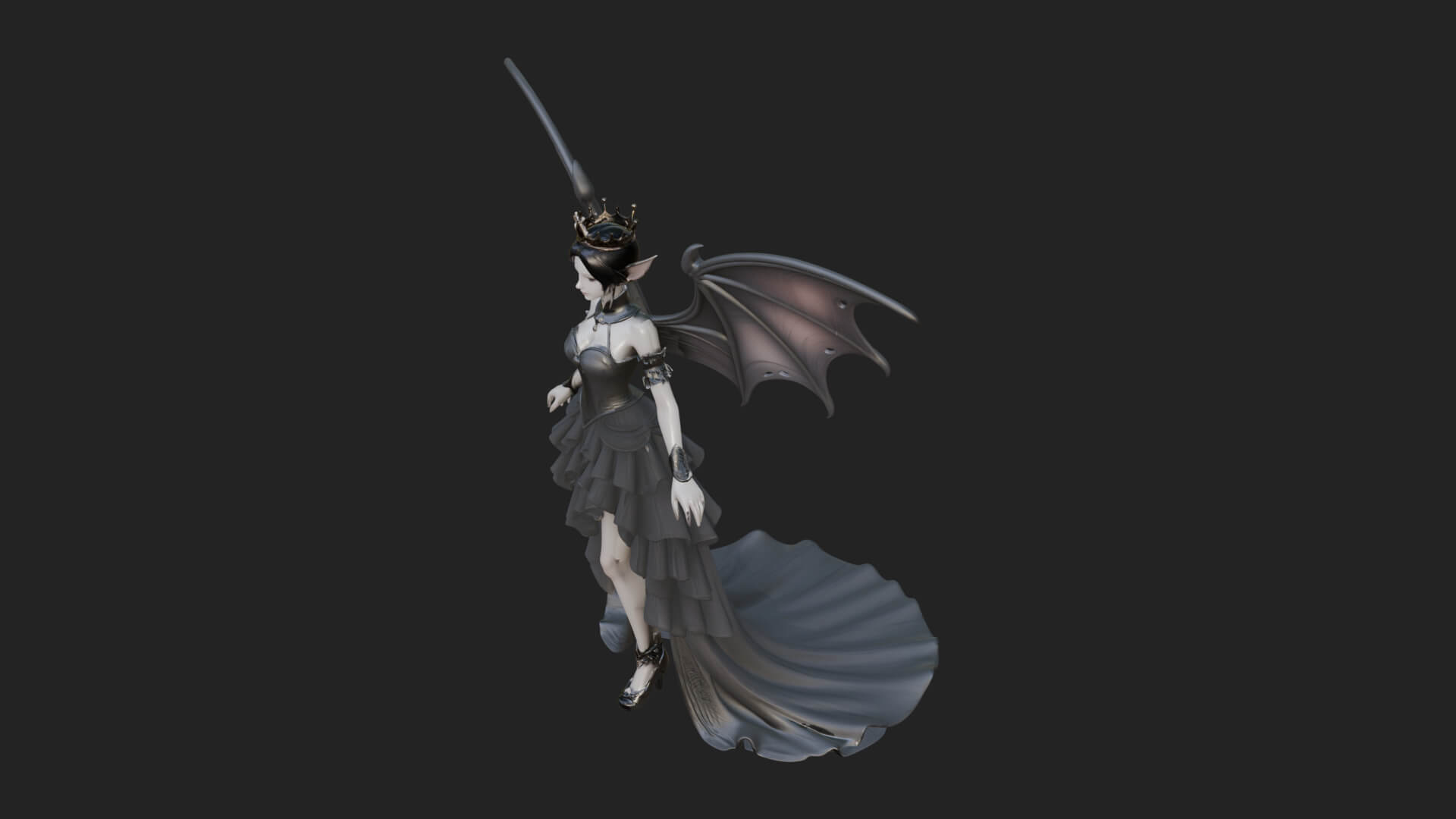 Winged Vampire Queen Statue Design 1 3D Print Model 3D Model