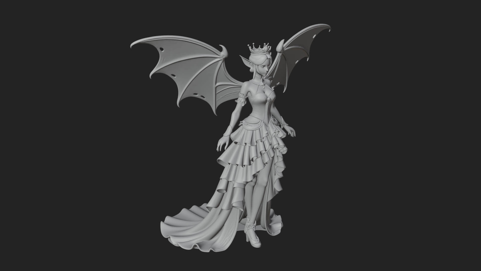 Winged Vampire Queen Statue Design 1 3D Print Model 3D Model