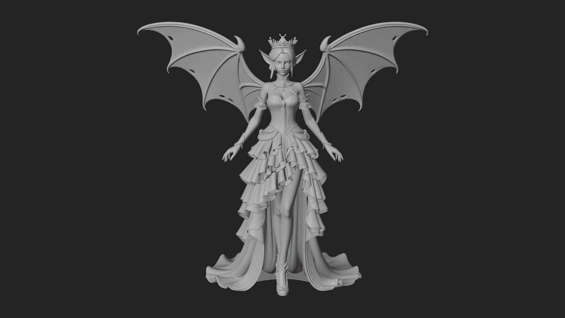 Winged Vampire Queen Statue Design 1 3D Print Model 3D Model
