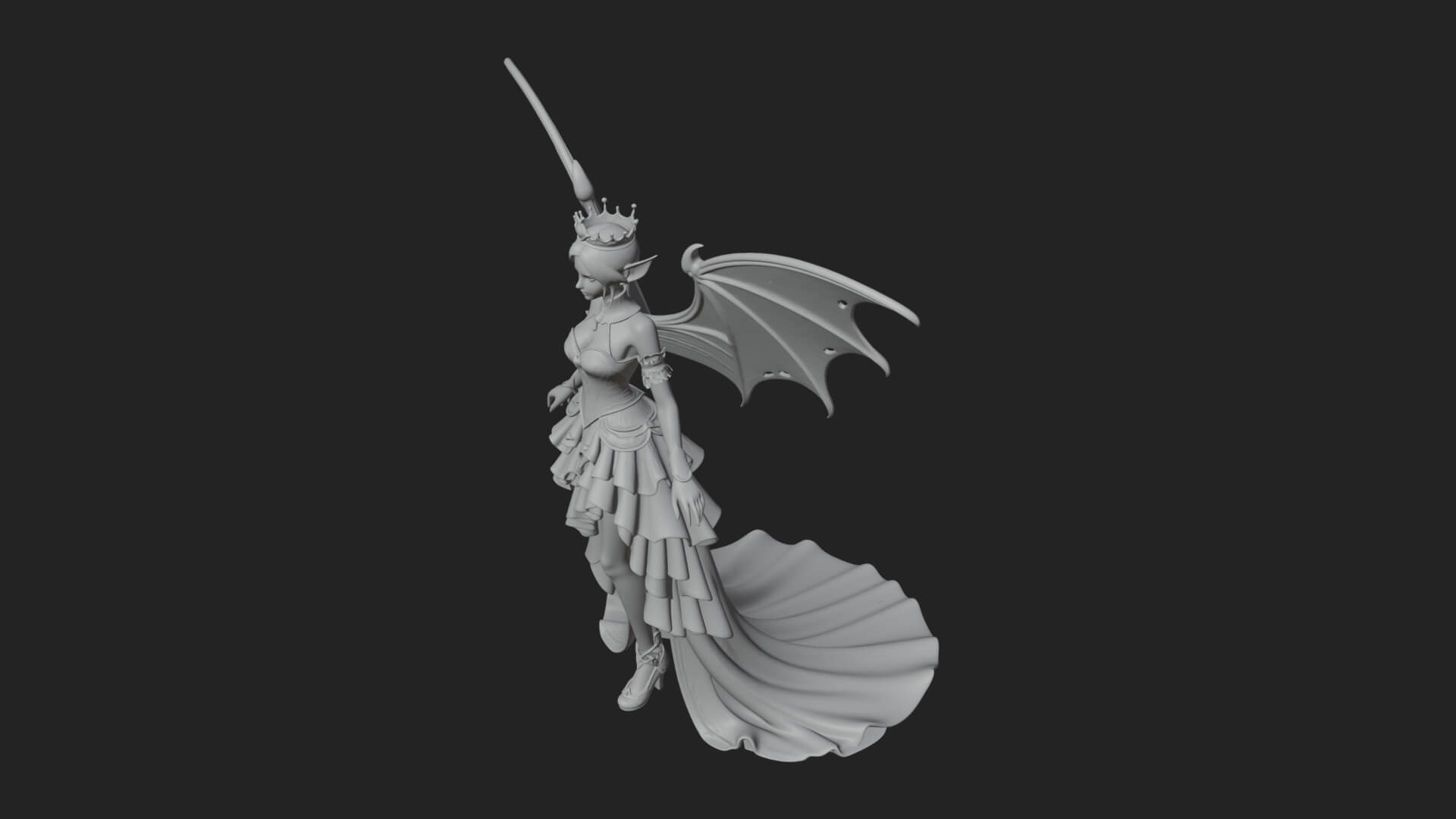 Winged Vampire Queen Statue Design 1 3D Print Model 3D Model
