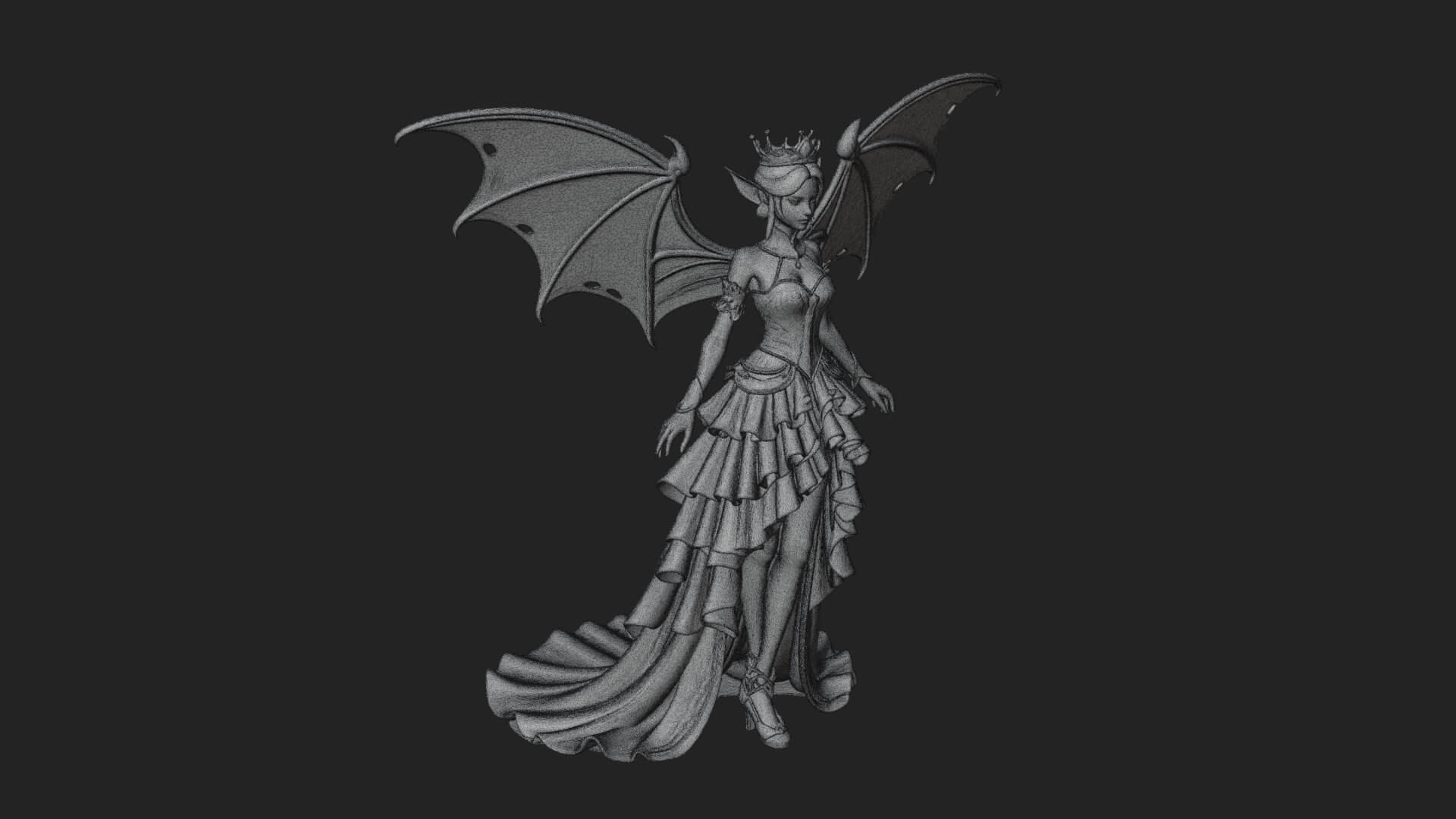 Winged Vampire Queen Statue Design 1 3D Print Model 3D Model