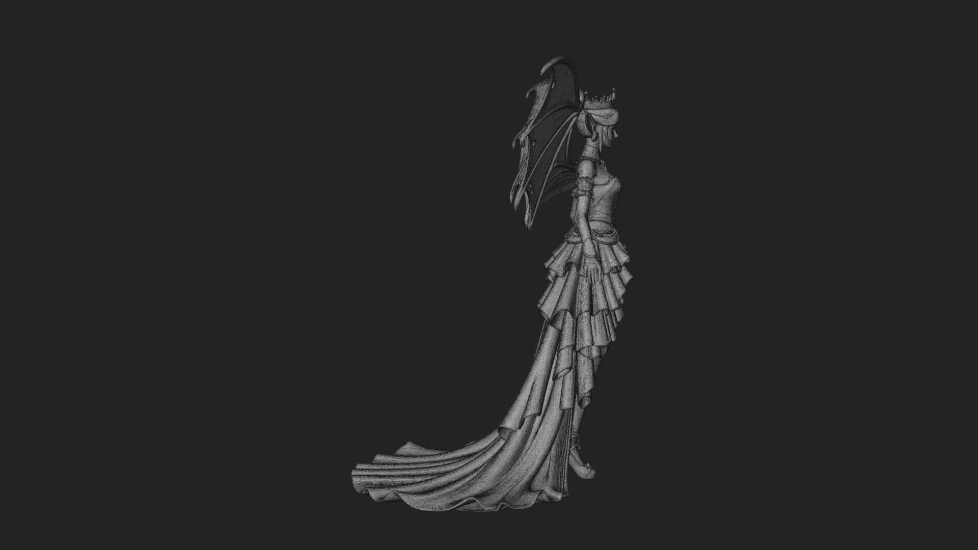 Winged Vampire Queen Statue Design 1 3D Print Model 3D Model