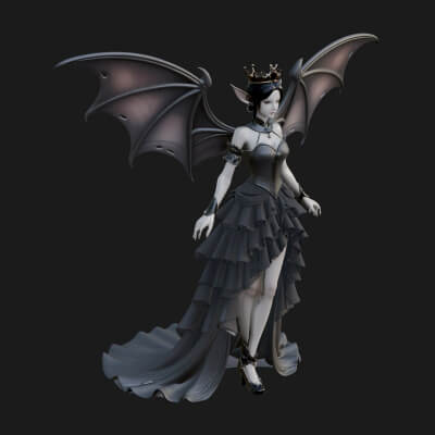 Winged Vampire Queen Statue Design 1 3D Print Model