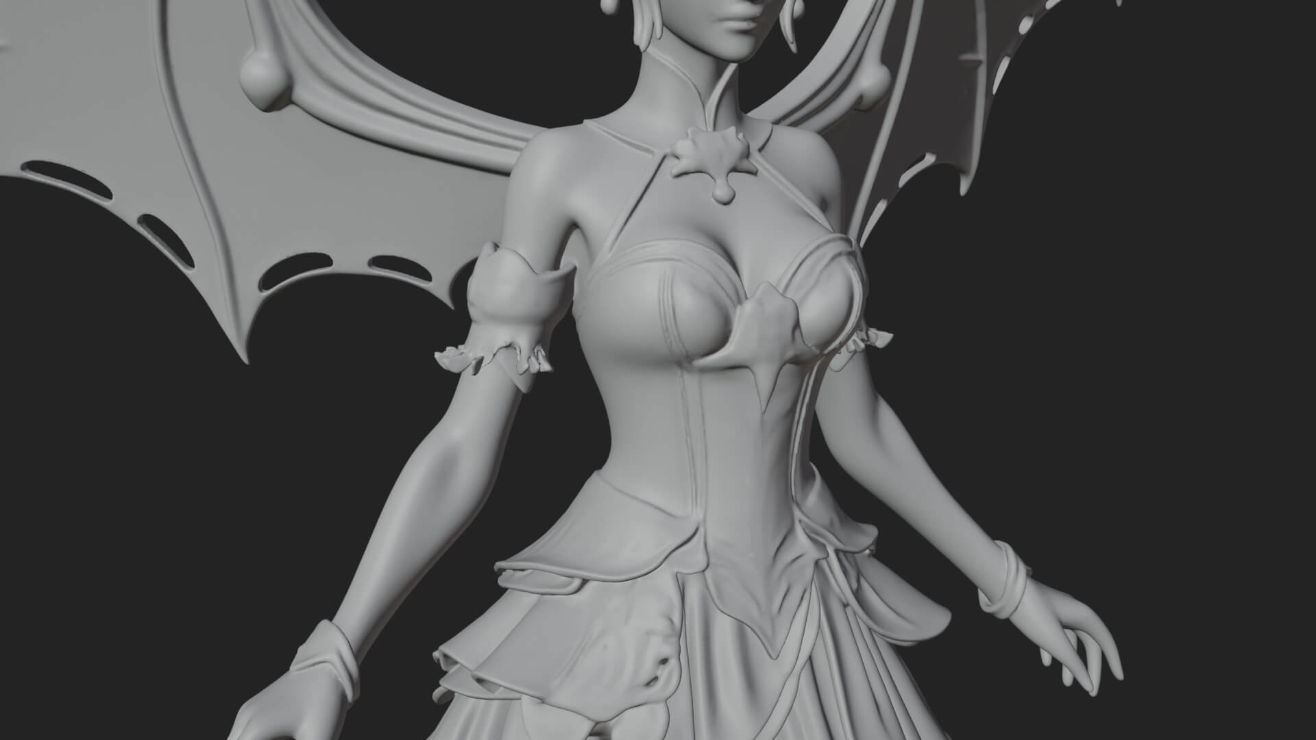 Winged Vampire Queen Statue Design 2 3D Print Model 3D Model