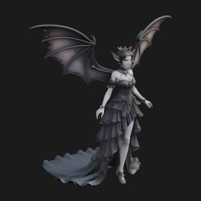 Winged Vampire Queen Statue Design 2 3D Print Model