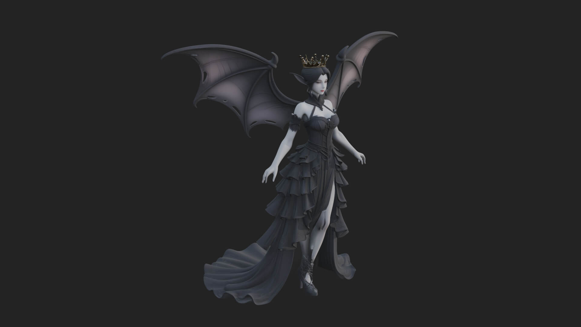 Winged Vampire Queen Statue Design 3 3D Print Model 3D Model