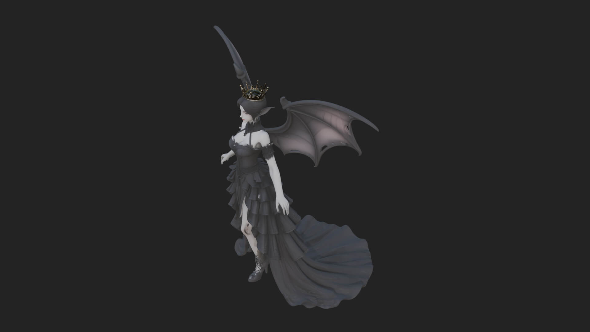 Winged Vampire Queen Statue Design 3 3D Print Model 3D Model