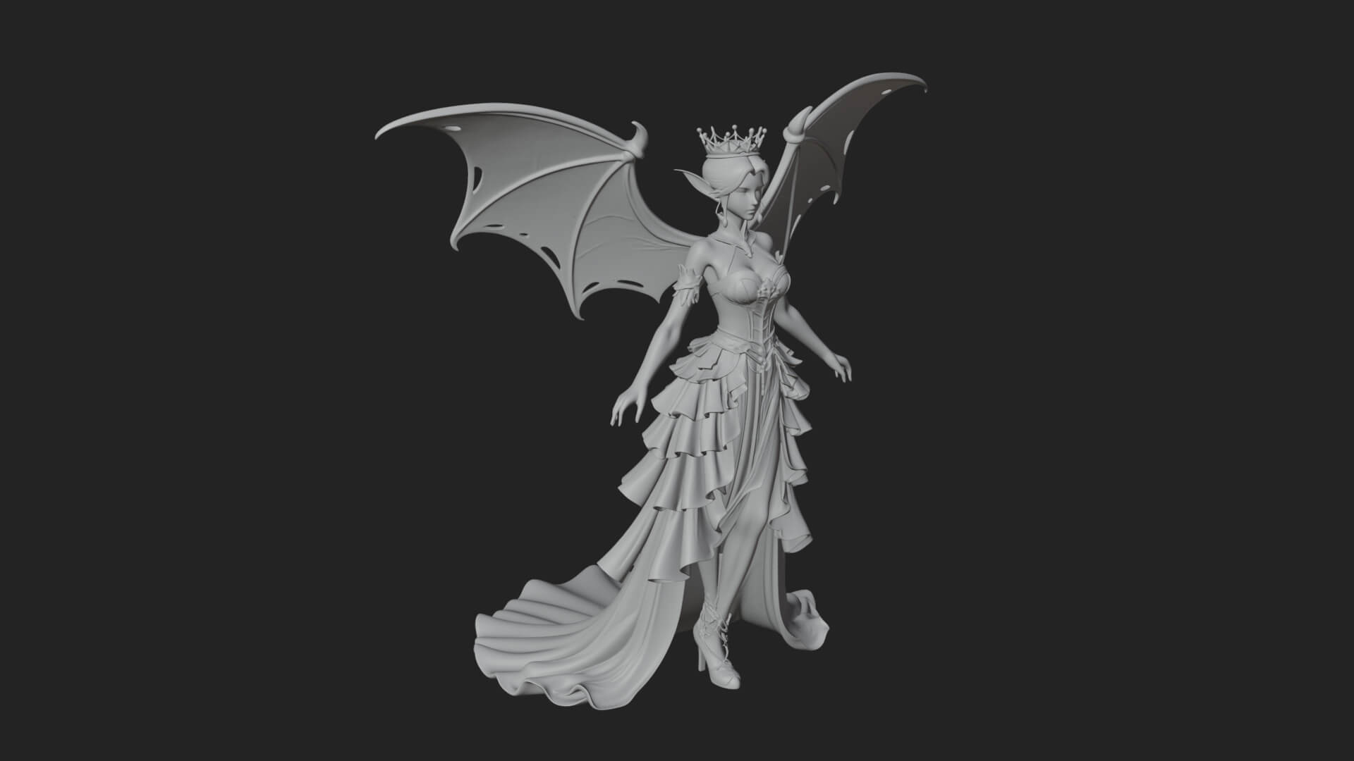 Winged Vampire Queen Statue Design 3 3D Print Model 3D Model