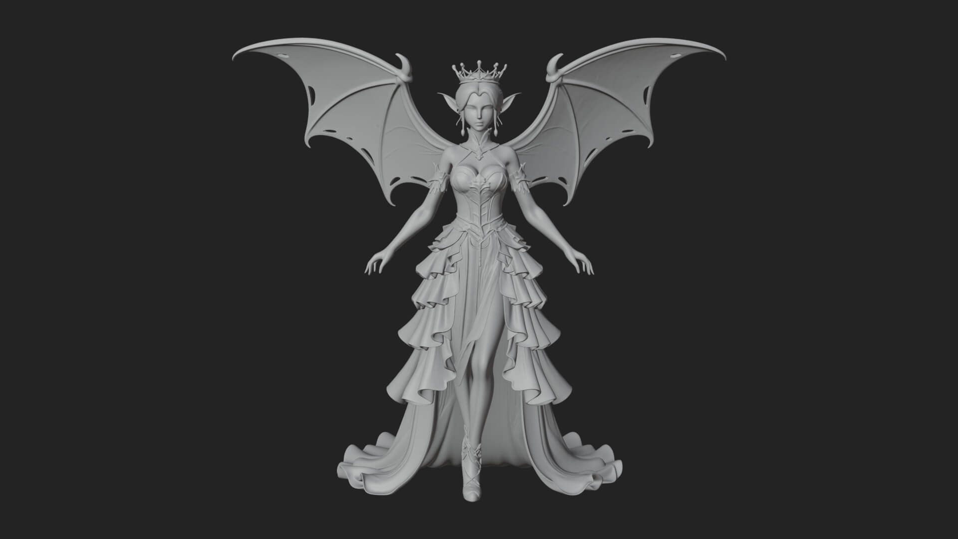 Winged Vampire Queen Statue Design 3 3D Print Model 3D Model