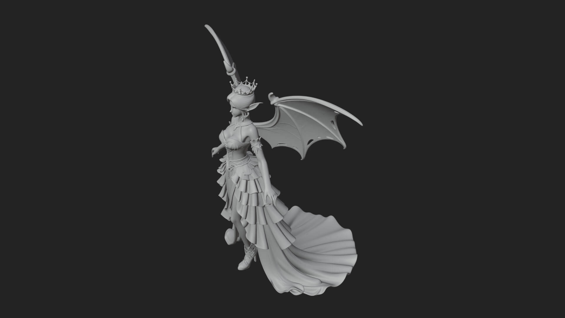 Winged Vampire Queen Statue Design 3 3D Print Model 3D Model