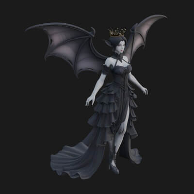 Winged Vampire Queen Statue Design 3 3D Print Model