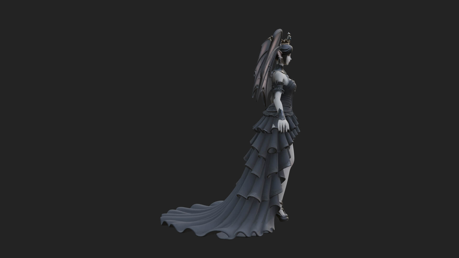 Winged Vampire Queen Statue Design 4 3D Print Model 3D Model