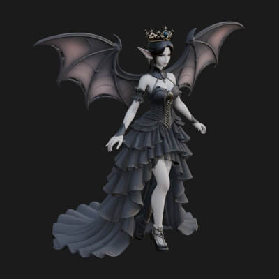 Winged Vampire Queen Statue Design 4 3D Print Model