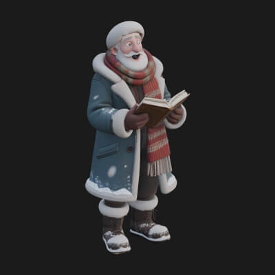 Winter Santa with Book Statue Design 1 3D Print Model