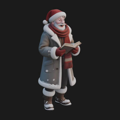 Winter Santa with Book Statue Design 2 3D Print Model
