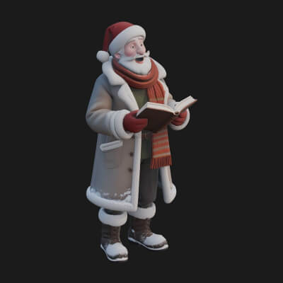 Winter Santa with Book Statue Design 3 3D Print Model
