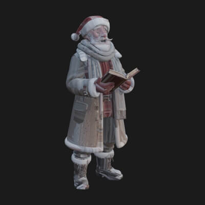 Winter Santa with Book Statue Design 4 3D Print Model