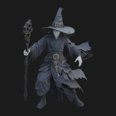 Witch Hat Sorcerer Statue Design 1 3D Print Model