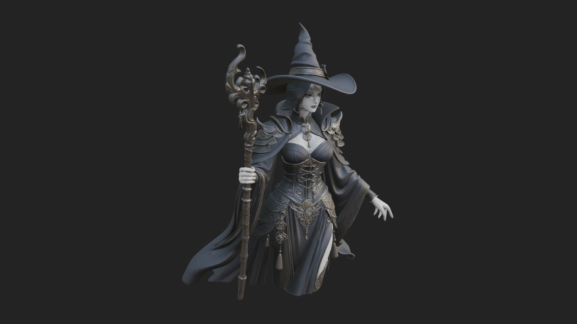 Witch Hat Sorcerer Statue Design 10 3D Print Model 3D Model
